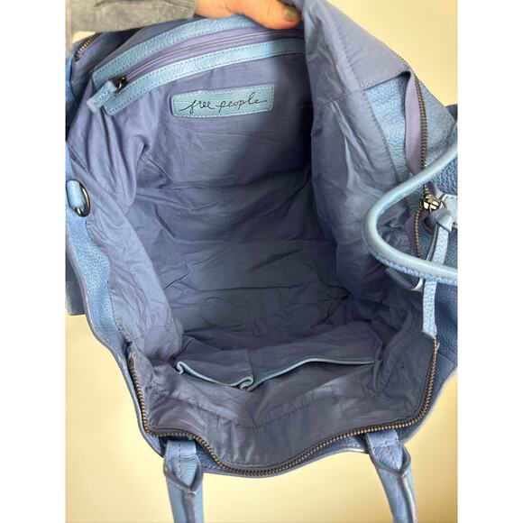 Free People Leslie Leather Boho Hobo Tote Bag in Blue - OS - Picture 5 of 8